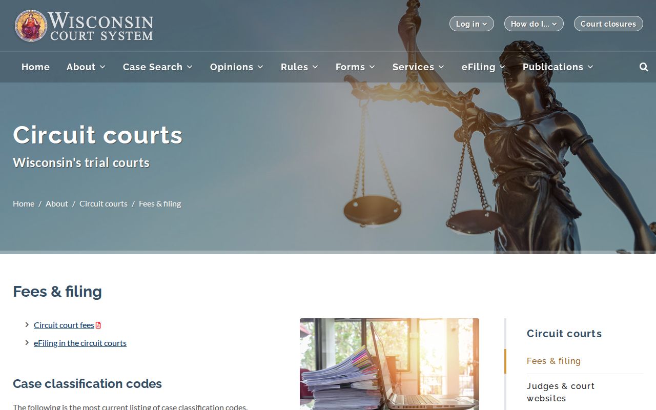 Vernon County civil docket classification codes on Wisconsin circuit filing page