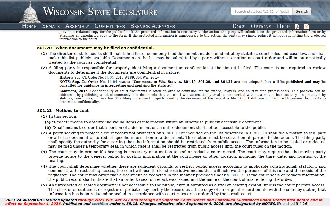 Vernon County court records confidentiality statute