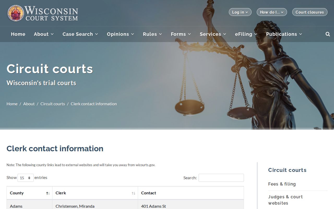 Vernon County court records clerk directory entry