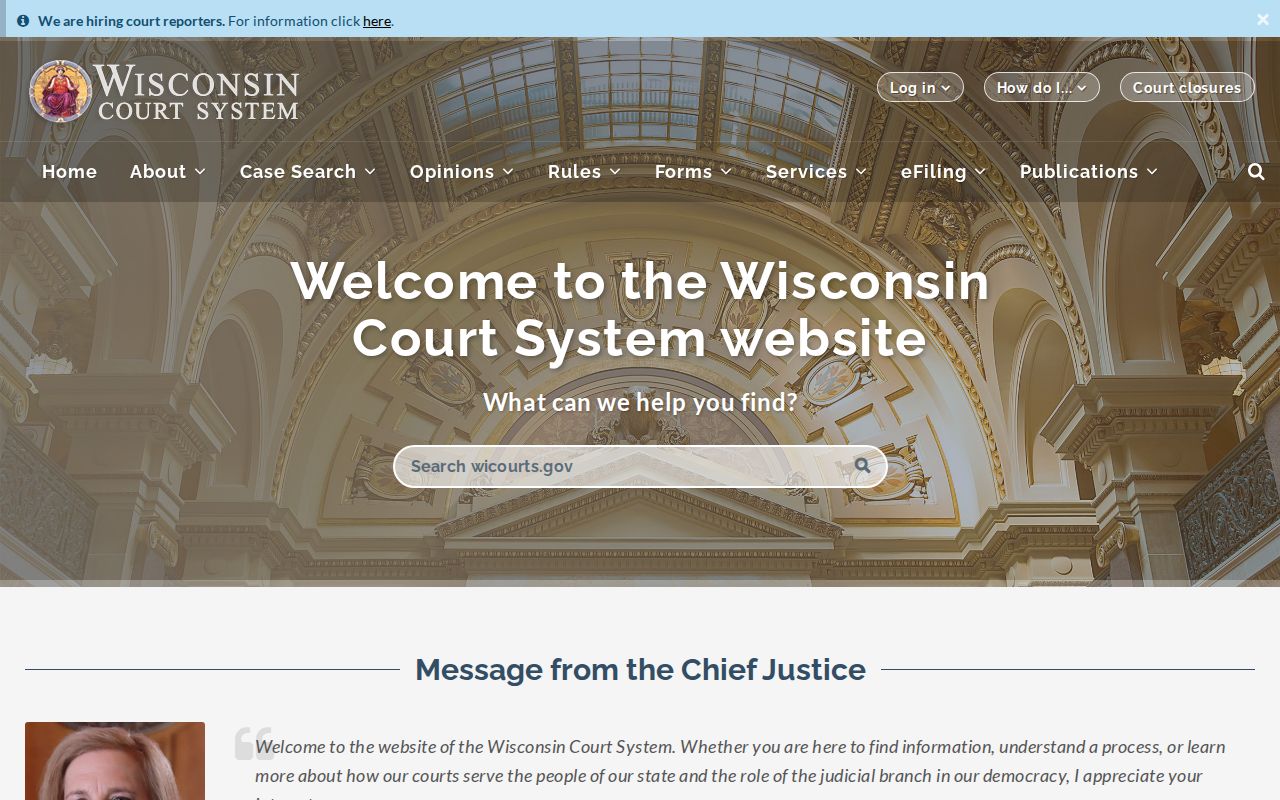 Vernon County court docket routes on the Wisconsin Court System homepage